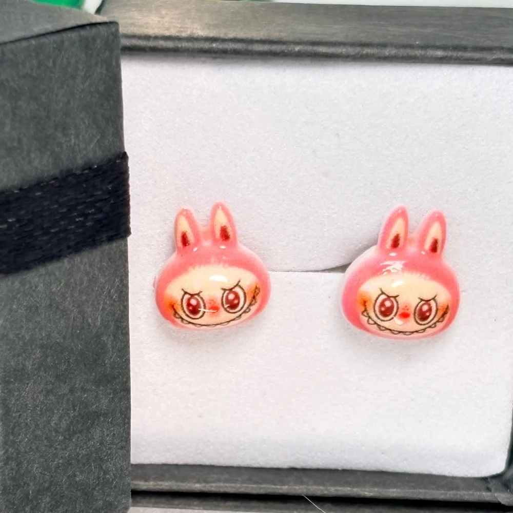 Cute Hot Pink Monster Character‎ Stud Earrings